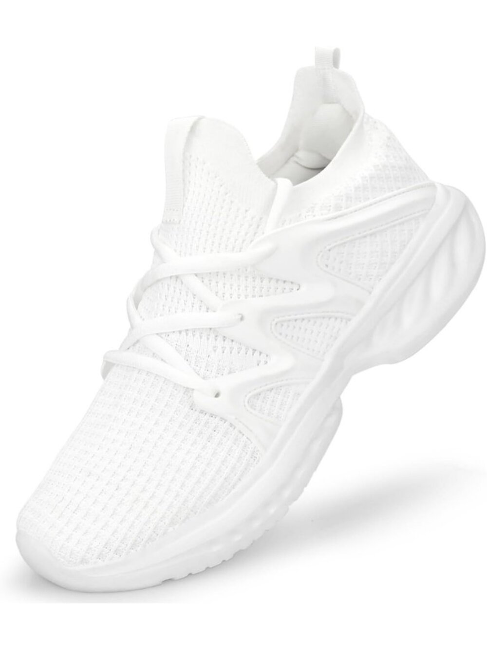Women's White Lightweight Non Slip Workout Breathable Mesh Solid Walking Sneaker